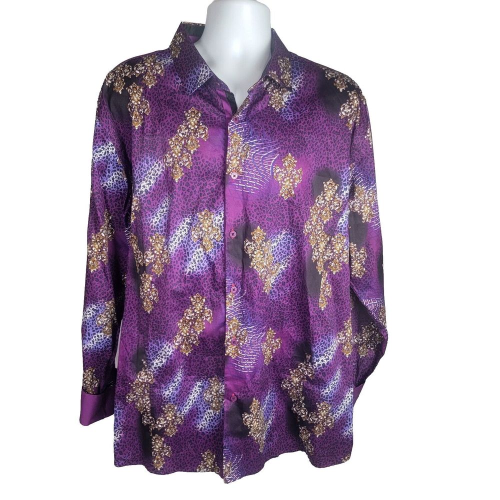 Barabas Long sleeve Purple & Gold Animal Abstract Funk Print Shirt Mens Size XXL